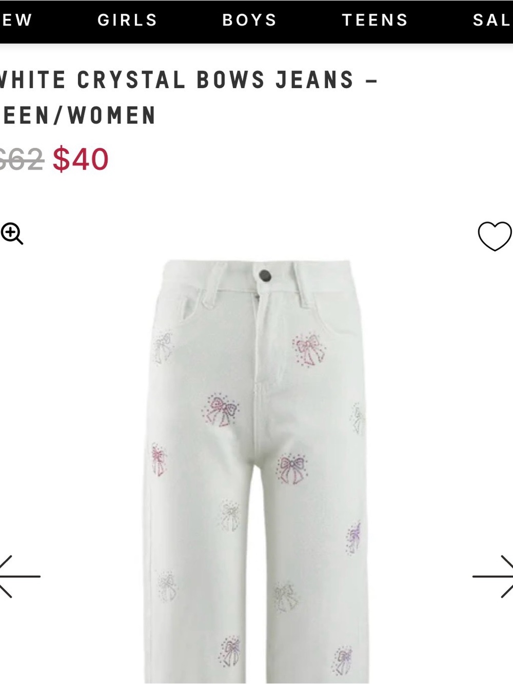 Lola & the Boys Crystal Bow Embroidered White Jeans - Women BNWT